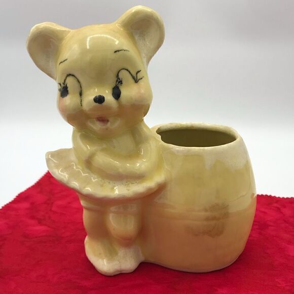 Hand Painted Black Eye Ballerina Bear by a Barrel Glazed Ceramic Planter - Picture 3 of 16